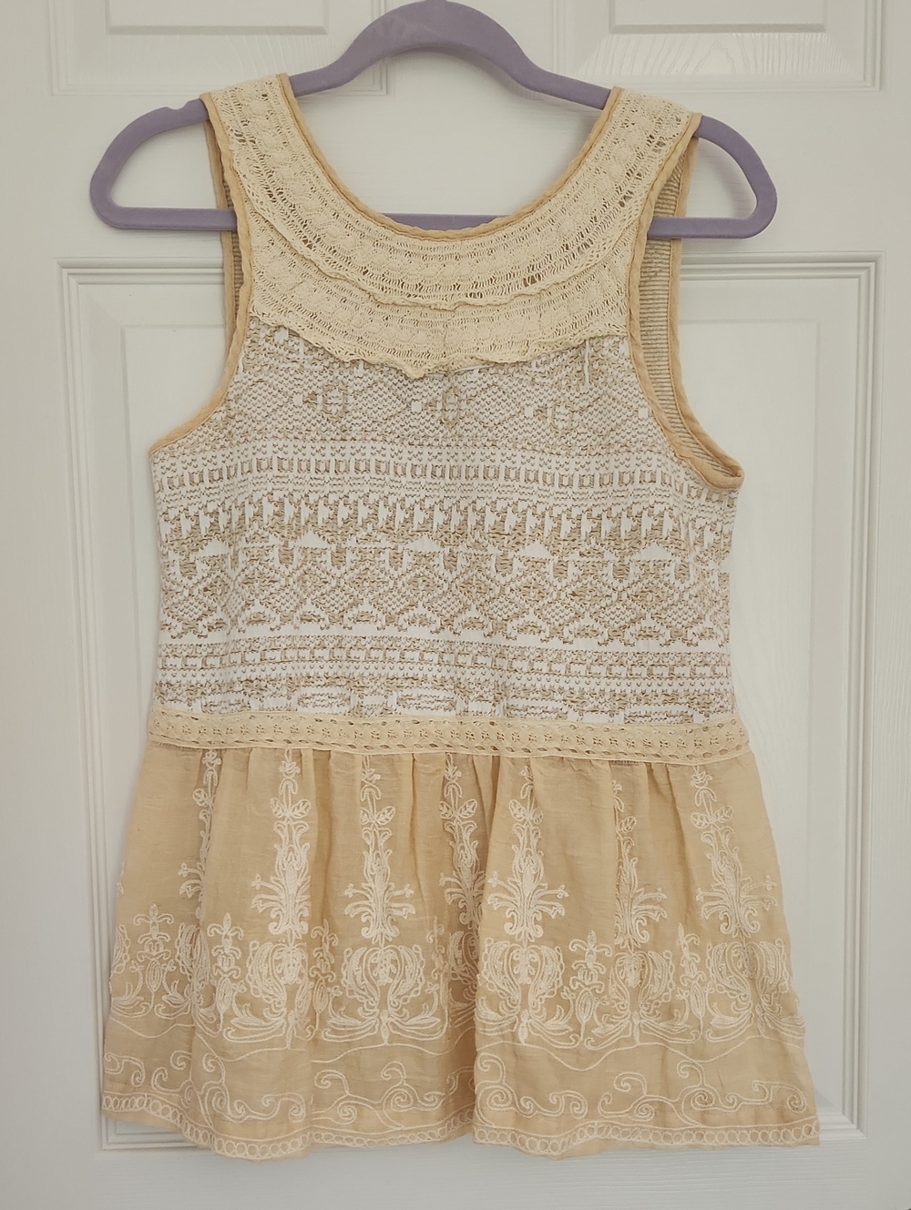 Boho Coquette One September Anthropologie Cream Lace Crochet Peplum Top Size S